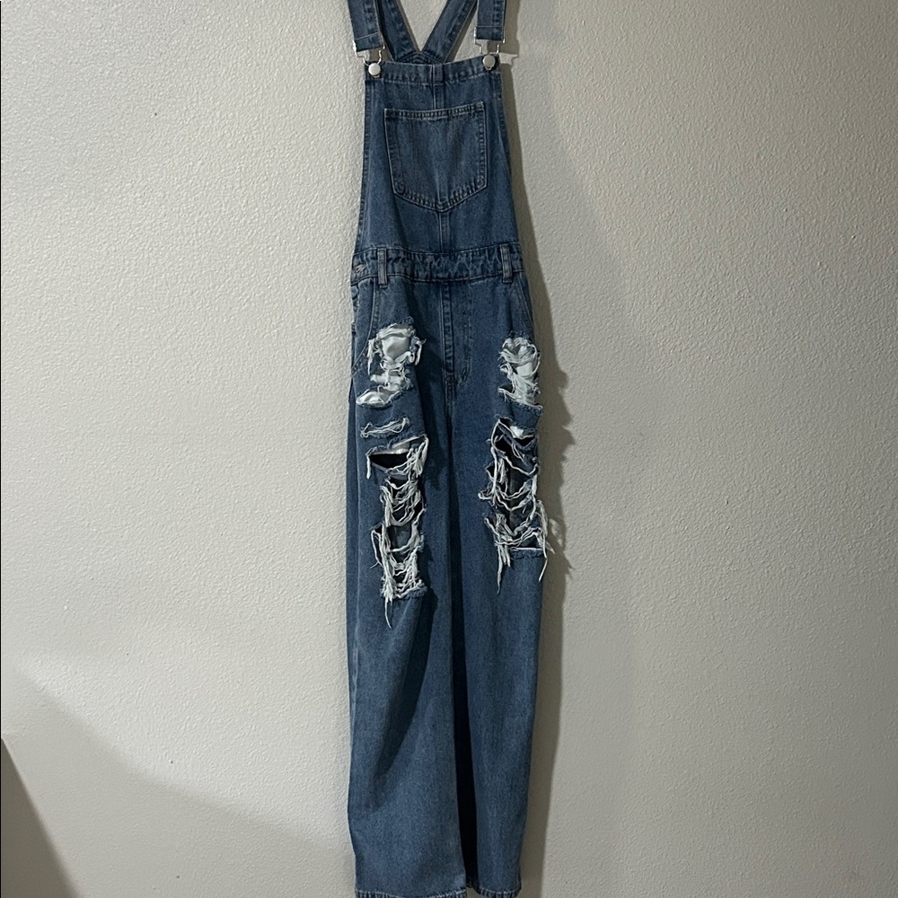 Distressed overalls